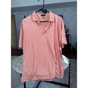 Peter Millar Orange White Stripes Cotton Polo Shirt Mens Size Large